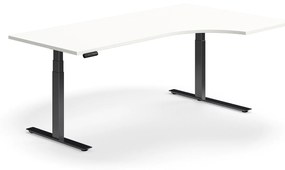 Výškovo nastaviteľný stôl QBUS, rohový, 2000x1200 mm, čierny rám, biela