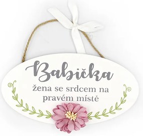 Nekupto Dřevěná cedulka s květinou Babička