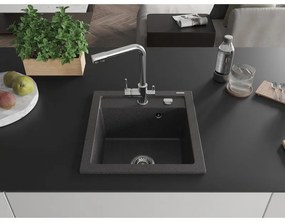 Mexen Vito, 1-komorový granitový drez 520x490x210 mm, chrómová batéria Duero, čierna škvrnitá, 6503-76-671600-00