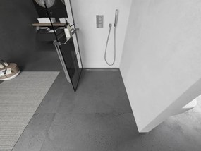 Mexen Kioto+ L, sprchová zástena Walk-In s poličkou a vešiakom 70 x 200 cm, 8mm číre sklo čierny vzor, chrómový profil, 800-070-123-01-77