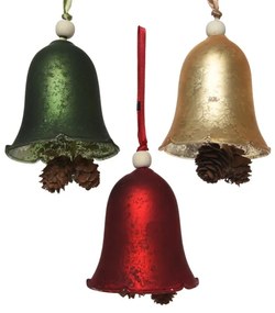 Kaemingk Vianočná ozdoba Zvonček 8 cm, 3 farby