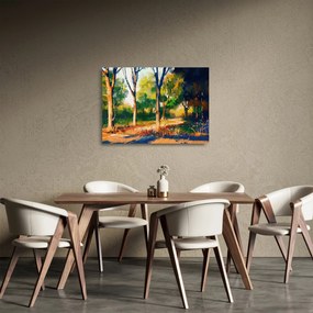 Sklenený obraz lesa v letnom slnku, maľba (70x50 cm)
