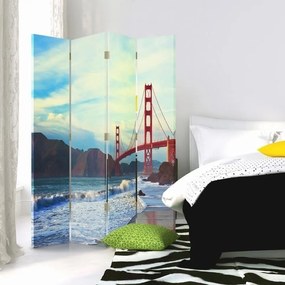 Ozdobný paraván New York Golden Gate - 145x170 cm, štvordielny, obojstranný paraván 360°