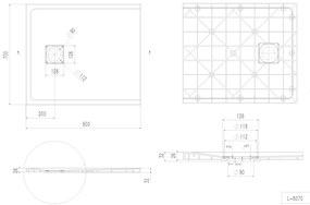 Erga Hyper, SMC sprchová vanička 80x70x2,6 cm + sifón, biela matná, ERG-V06-SMC-7080S-WH