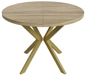 Okrúhly rozkladací jedálensky stôl MARION 100/120 - 176/196 cm  šedý betón + zlatá  podnož Rozmer stola: 100 cm