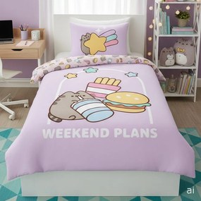Posteľné obliečky z mikrovlákna Pusheen - motív Weekend Plans - 70 x 90 cm + 140 x 200 cm