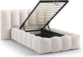 Krémovobiela čalúnená jednolôžková posteľ s úložným priestorom s roštom 90x200 cm Lupine – Micadoni