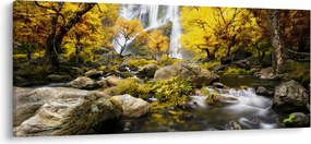 Obraz - Vodopády v jesennej krajine, žlté (120x50 cm)
