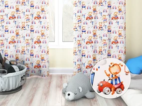 Biante Detský bavlnený záves Sandra SA-521 Modro-červení psíkovia s autami na bielom 150x180 cm