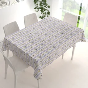 Biante Bavlnený obdĺžnikový obrus Sandra SA-348 Sivé popínavé kvety a modré pruhy 130x220 cm
