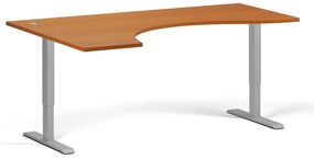 Ergonomický výškovo nastaviteľný stôl, 180x120 cm, 2 motory, L/P, sivá podnož, čerešňa