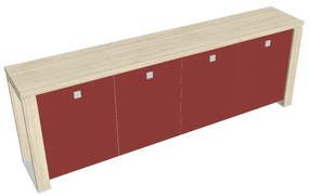 Nízka skriňa Verno+ S 260 x 46 x 90 cm, sklenené dvere, agát / červená