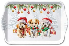 Biela melamínová tácka so psíkmi Cute Puppies - 13*21 cm