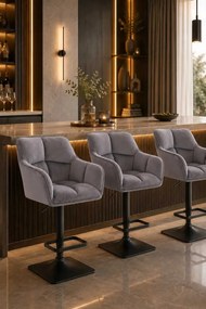 LuxuryForm DESIGN Barová stolička AMALFI VELUR na čiernej hranatej podstave - tmavosivá