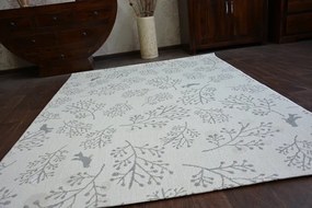 Koberec SIZAL FLAT 48774/367 Lístky vtákov krém sivý