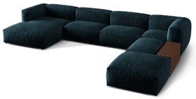Tmavomodrá zamatová modulárna rohová pohovka (pravý roh/do tvaru "U") Martina – Micadoni