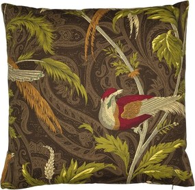 Hnedý štvorcový vankúš s vtáčikmi Paisley bird taupe - 45*45*10cm