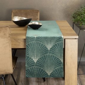 Zamatový stredový obrus s lesklou potlačou mentolovej farby Šírka: 35 cm | Dĺžka: 140 cm