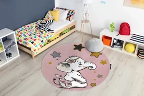 Koberec PETIT ELEPHANT SLONÍK HVIEZDY kruh ružový