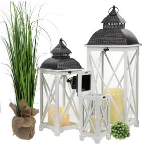 Drevený lampáš s čiernym vrchom MSL3515 - biely (16x16x47 cm) - vidiecky štýl