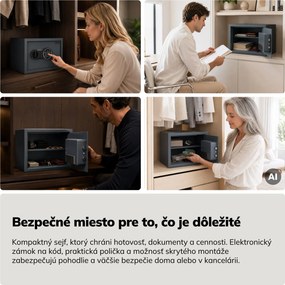 Malý domáci trezor, elektronický zámok na kód, na peniaze a dokumenty, 350x250x250 mm: DORIAN