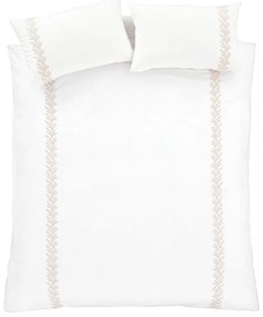 Bielo-béžové bavlnené obliečky na dvojlôžko 200x200 cm Embroidery Leaf – Bianca