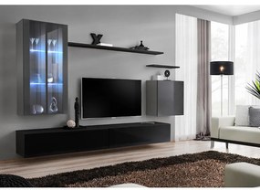 Obývacia stena Switch Sklo +LED XII Grafit/čierna