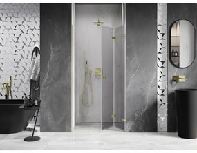 Mexen, Mexen Lunar-F pravé sklápacie sprchové dvere 85 cm, transparentné, brúsené zlaté - 836-085-000-55-00-P