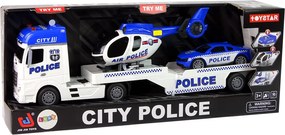 LEAN Toys Sada: Polícia, odťahovka, nákladné auto, autíčko, vrtuľník, zvuky, svetlá