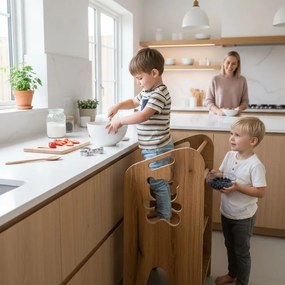 Detský kuchynský pomocník – bezpečná učiaca veža s nastaviteľnou výškou medveď