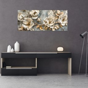 Obraz - Mramorové pozadie s kvetmi (120x50 cm)