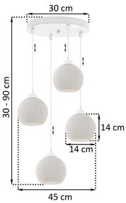 Závesné svietidlo Riffle Round, 4x biele sklenené tienidlo, w, o