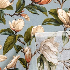 Biante Bavlnený záves Sandra SA-545 Kvety magnólie na sivomodrom 150x200 cm