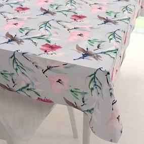 Biante Dekoračný obdĺžnikový obrus PM-110 Akvarelové ružové kvety na svetlo sivom 100x140 cm