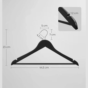 Drevené vešiaky, sada 10 kusov, s ramennými zárezmi, čierne