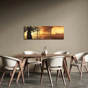 Obraz oranžových mračien (s hodinami) (90x30 cm)