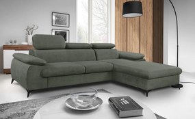 Rohová sedacia súprava Scala, olivovo zelená látka, pravý roh