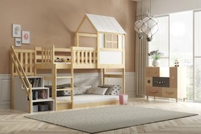 Posteľ ANTRESOLA 200×90 cm so schodíkmi a strieškou – borovica