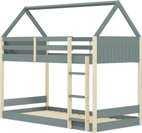 Domčeková/poschodová detská posteľ s roštom 90x190 cm v prírodnej farbe/sivozelená Valka – Marckeric