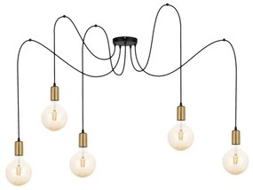 Luster na lanku MIROS 5xE27/60W/230V pavúk čierna/zlatá