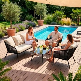 Záhradný nábytok na terasu – pohovka, kreslá a stolík Springos GF0116 čierno-béžová súprava