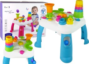 LEAN Toys Interaktívny vzdelávací stolík s triedičom a šmykľavkou pre loptičky modrý