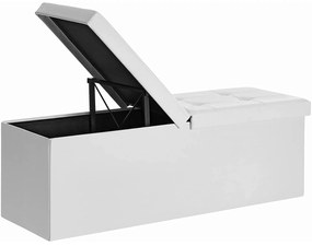 Taburetka 120 L, lavica s úložným priestorom, nosnosť do 300 kg, syntetická koža, biela | SONGMICS
