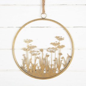 Kovová nástenná dekorácia FLOWERS RING Ø 41 cm zlatá