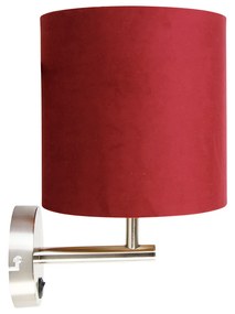 Elegantné nástenné svietidlo oceľové s tienidlom červeného zamatu - matné