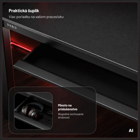 Herný stôl elektricky nastaviteľný, vstavaná bezdrôtová nabíjačka QI a USB: Diablo X-RIFT čierny
