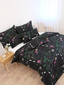 Predĺžené bavlnené obliečky Renforcé - Herbár čierny