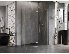 Mexen Lunar, pravý výklopný päťuholníkový sprchový kút 100 x 90 cm, 8mm číre sklo, zlatý matný profil, 831-100P-090L-55-00-P