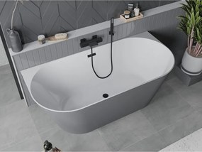 Mexen Oval Slim, voľne stojaca vaňa ku stene, 170 x 80 cm, biela-šedá, čierny matný prepad, 52661708062-70