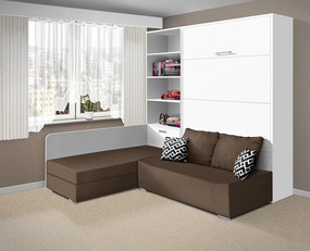 Nabytekmorava Sklápacia posteľ s pohovkou VS 21075 - 200x120 cm farba pohovky: Hnedá, Typ farebného prevedenia: Bielá / dvere biele